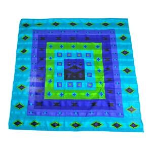 Vintage Southwestern- Bright Blue Green Black- Geometric Square Scarf 30x30"